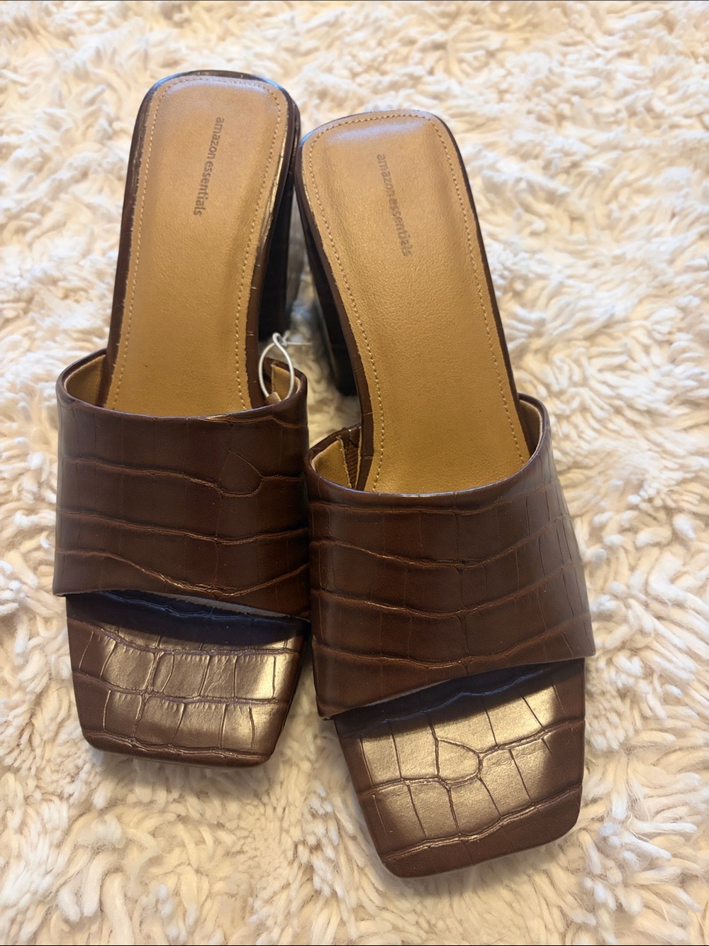 Women's Brown Croc-Embossed Slide Mules